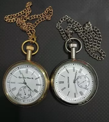 Ot Of 2 Watch Elgin Vintage Pocket Collectible Antique Brass Pocket Watch GIFT • $35.52