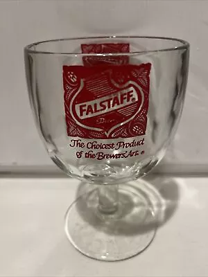 Vintage Falstaff Beer Goblet Thumbprint Stemmed Schooner Glass 6 1/8” Red Logo • $9