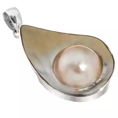 925 Silver South Pacific Mabe Blister Pearl Shell Sterling Pendant 1 3/4  • $31.95