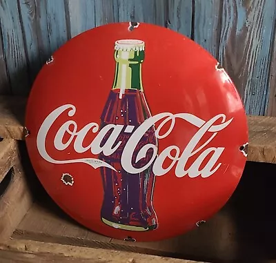 Vintage Coca Cola Coke Bottle Porcelain Soda Pop Advertising Dome Button Sign • $10.95