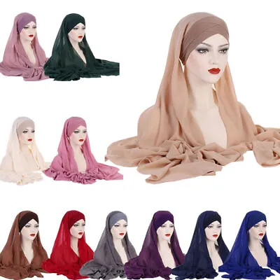 Hijab Women Wrap Scarf Shawl Caps Instant Turban Muslim Headscarf Pull On Stole • $11.38