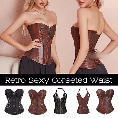 Women Sexy Steampunk Corset Bustier Top Gothic Lace Up Waist Cincher Plus Size • $25.37
