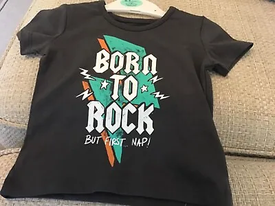 £3.99 • Buy Bnwt  Boys Age0-3 Months Charcoal  Born To Rock  Slogan Print T Shirt