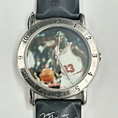 Vintage 90s Wilson Michael Jordan Watch Men Silver Tone 23 Leather Band Bulls • $26.99