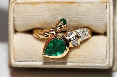 Vintage Circa 1980s 18k Gold Natural Diamond And Emerald Decorated Snake Ring • $1499