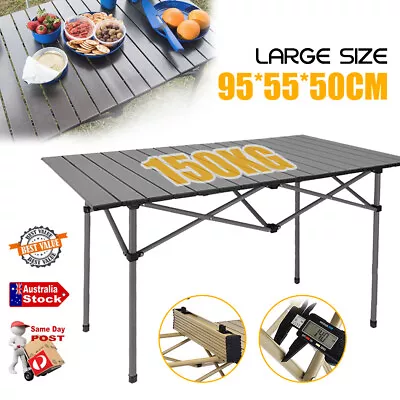 OZ Folding Camping Table Portable Picnic Outdoor BBQ Desk Egg Roll Black/ Beige • $48.99