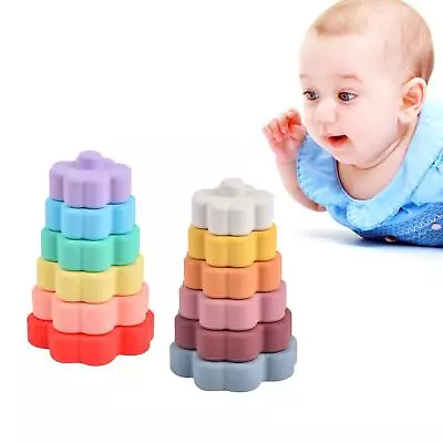 Baby Stacking Toy Teether Soft Block BPA Free Rainbow Stacker Stacking Rings • £8.50