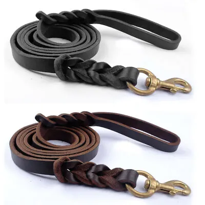 Genuine Leather Braided Dog Lead Heavy Duty Walking Training Leash Medium Large • £15.99