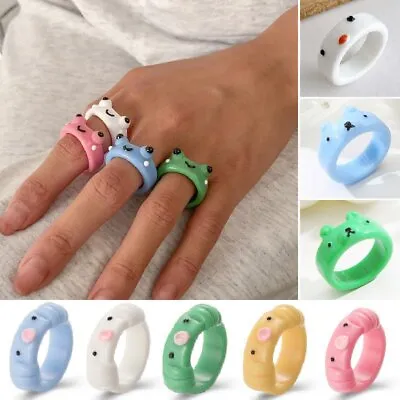 Women Cute Frog Bear Octopus Animals Rings Acrylic Resin Cartoon Ring Jewelry • £2.27