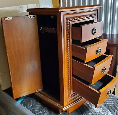 Vintage Jewelry Cabinet Box Storage Mirror Chest Drawers Used Wood Mohagany • $20