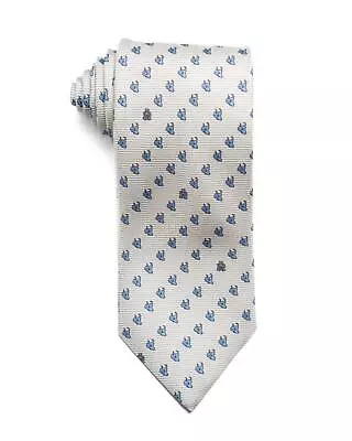 Dunhill London $215 New White Blue Animal Print Silk Tie 3.2” Made In Italy • $41.21