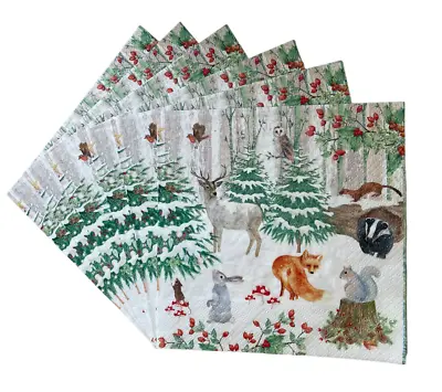 £2.55 • Buy Paper Napkins 6pc Animal Woodland Christmas Serviette Tableware Decoupage Craft