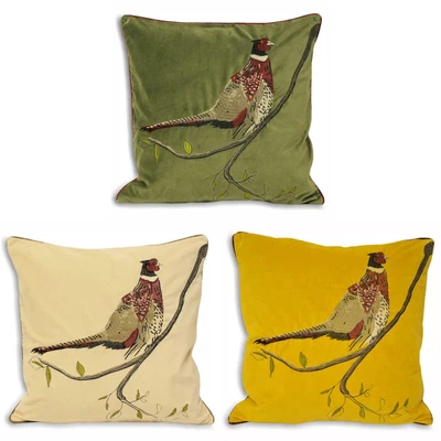 £16.95 • Buy Hunter Velvet Cushion Covers Pheasant Embroidered Cushions Cover 20  X 20 