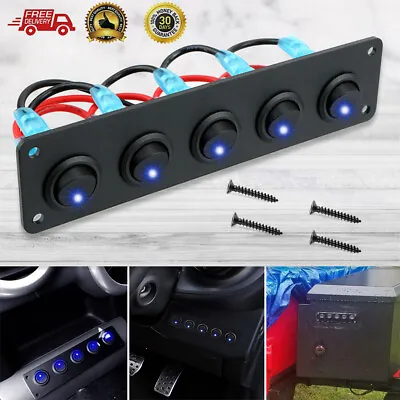 5 Gang Toggle Rocker Switch Panel For Car Boat Marine RV Truck Blue LED 12V • $9.99