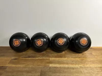 Henselite Size 5 Standard Black Lawn Bowls X4 Orange Clover Leaf Design • $149.99