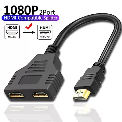 HDMI Splitter 1 In2 Out Cable Adapter Converter HD 1080 Multi Display Duplicator • $8.99