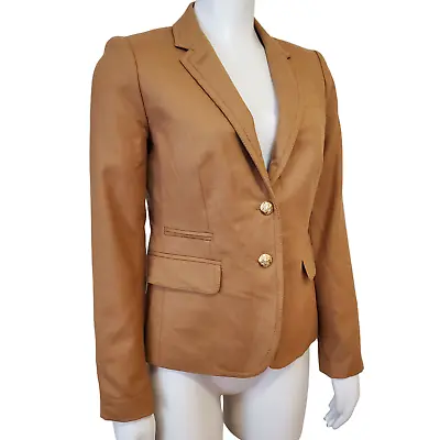 J Crew Schoolboy Wool Blazer Jacket Womens Size 2 Caramel Brown Gold Buttons • $42