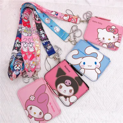 Cute Hello Kitty Kuromi Cinnamoroll ID Card Holder Coin Purse Lanyard Neck Strap • $16.49