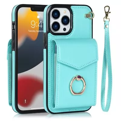 RFID Anti-Theft IPhone Wallet Case With Card Holder 360¡ã Finger Ring Holder-Blu • $23.95