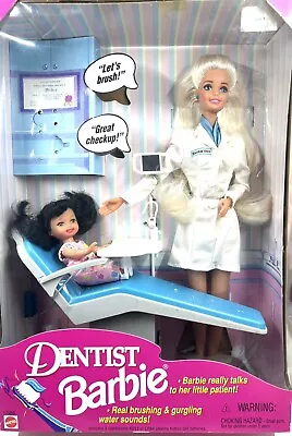 VINTAGE 1997 Blonde Dentist Talking Barbie Doll Set NRFB W/ Black Haired Kelly • $32