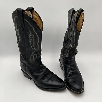 Vintage Tony Lama Cowboy Western Boots  Men 6 EE Longhorn Black 2914 Leather USA • $29.95