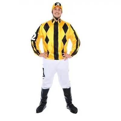 Men's Yellow And Black Jockey Fancy Dress Costume • £21.99