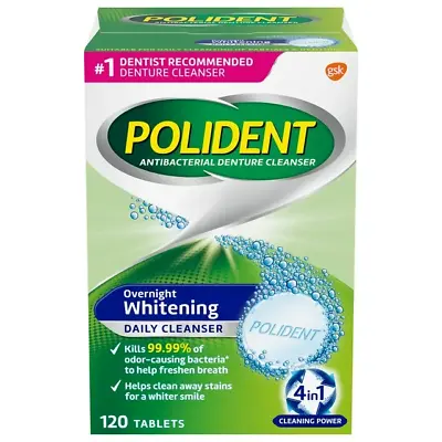 Polident Overnight Whitening Antibacterial Denture Cleanser Tablets 120 Count • $8.70