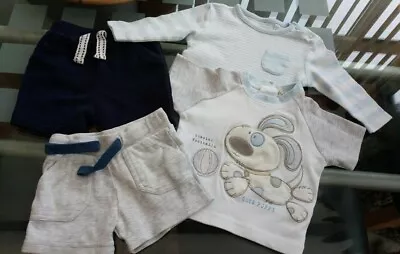 0 - 3 Months Baby Boys Summer Bundle 2 Tops T Ees + 2 Shorts Blue White Babaluno • £2.50