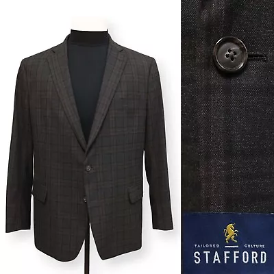 STAFFORD Mens Charcoal Gray Plaid Two Button Sport Coat Suit Jacket Blazer 48 R • $44.99