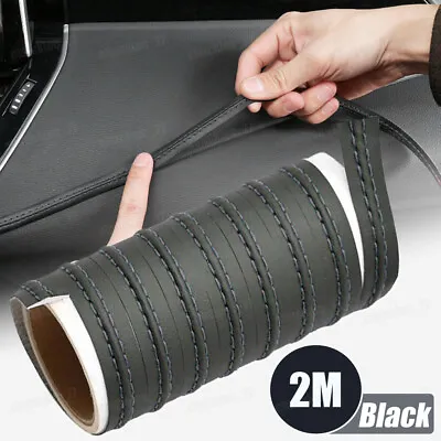Leather Black Car Dashboard Decor Line Strip Sticker Moulding Trim Accessories • $16.36