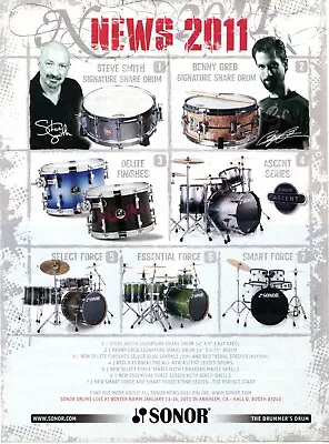 2011 Print Ad Of Sonor Drum Kits & Steve Smith Benny Greb Signature Snares • $9.99