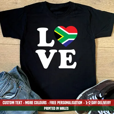 LOVE South Africa Heart Flag T-Shirt Safari Birthday Holiday Rugby Dad Gift Top • £12.99