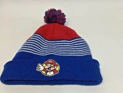 Vintage Blue Red & White  Mario Knit Hat With Pom Pom One Size • $12.69