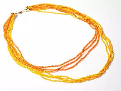 20  Vintage Czech 7 Strand Necklace Orange Mustard Yellow Seed Glass Beads • $15