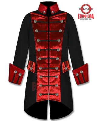 New Steampunk Vampire Gothic Pirates Jacket Frock Coat Black Red Trim Velvet • $99