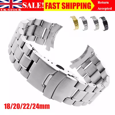 Curved Stainless Steel Metal Solid Watch Band Strap 18/20/22/24mm Watchband . • £10.89