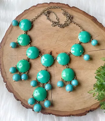 J. CREW Statement Bubble Necklace Green Turquoise Chunky Chic Beads Resin Bib • $14.35