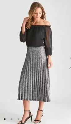 $49 • Buy 💛 NEW - Liz Jordan Sz 18 Silver Lurex Leopard Print Pleat Skirt RRP $129.99 💛
