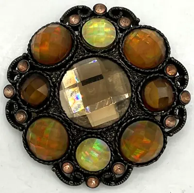 Beautiful Vintage Pin Brooch Faceted Sparkle Filigree Unmarked Orange Brown • $74.95