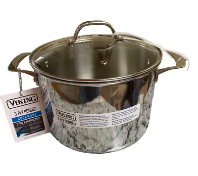 VIKING 3-Ply Stainless Steel 8Qt/7.5 Lt Stockpot /Soup Pot & Glass Lid Pro/NEW! • $108.99