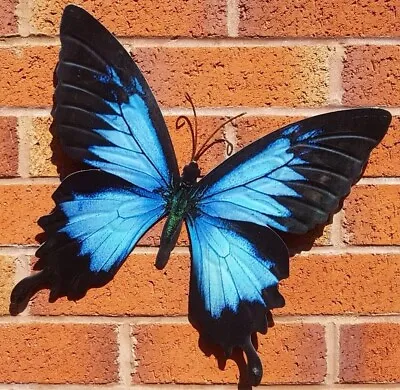 Large Metal Butterfly Blue And Black Outdoor Garden Home Decor Wall Art • £7.99