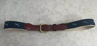 Leather Man Limited Essex Ct Sport Fish Leather/ Woven Belt 32 Brass Buckle • $13