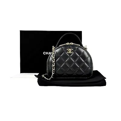 $4500 • Buy Chanel 23C Black Quilted Lambskin Classic Clutch Bag On Chain