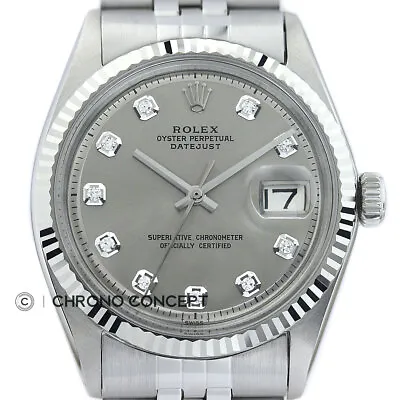 $6129.88 • Buy Mens Rolex Datejust 18K White Gold & Stainless Steel Gray Diamond Dial Watch