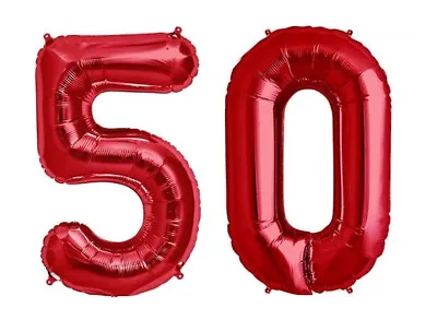 Giant 40  50 Hot Red Number Balloons 50th Birthday Anniversary Foil Float Helium • $12.88