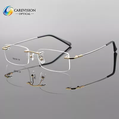 Titanium Alloy Rimless Flexible Eyeglasses Frame Rectangle Eyewear Frame Glasses • $14.95