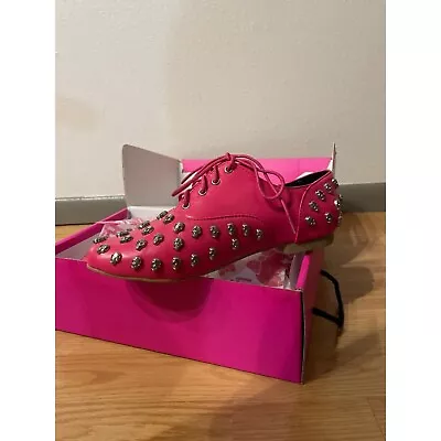 NIB Abbey Dawn By Avril Lavigne Tough Crowd Oxford Flat Hot Pink Skulls Size 7 • $78