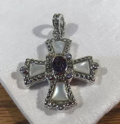 Judith Ripka Sterling Silver Amethyst & Mother Of Pearl Cross Enhancer Pendant • $107.99