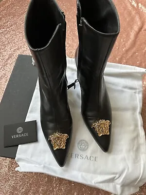 VERSACE AUTHENTIC Black Leather Medusa Boots Size 40/9.5 • $490