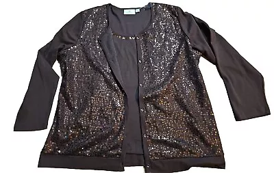 NWOT Quacker Factory XL Brown Tank And Attached Sequined Cardigan  • $27.99